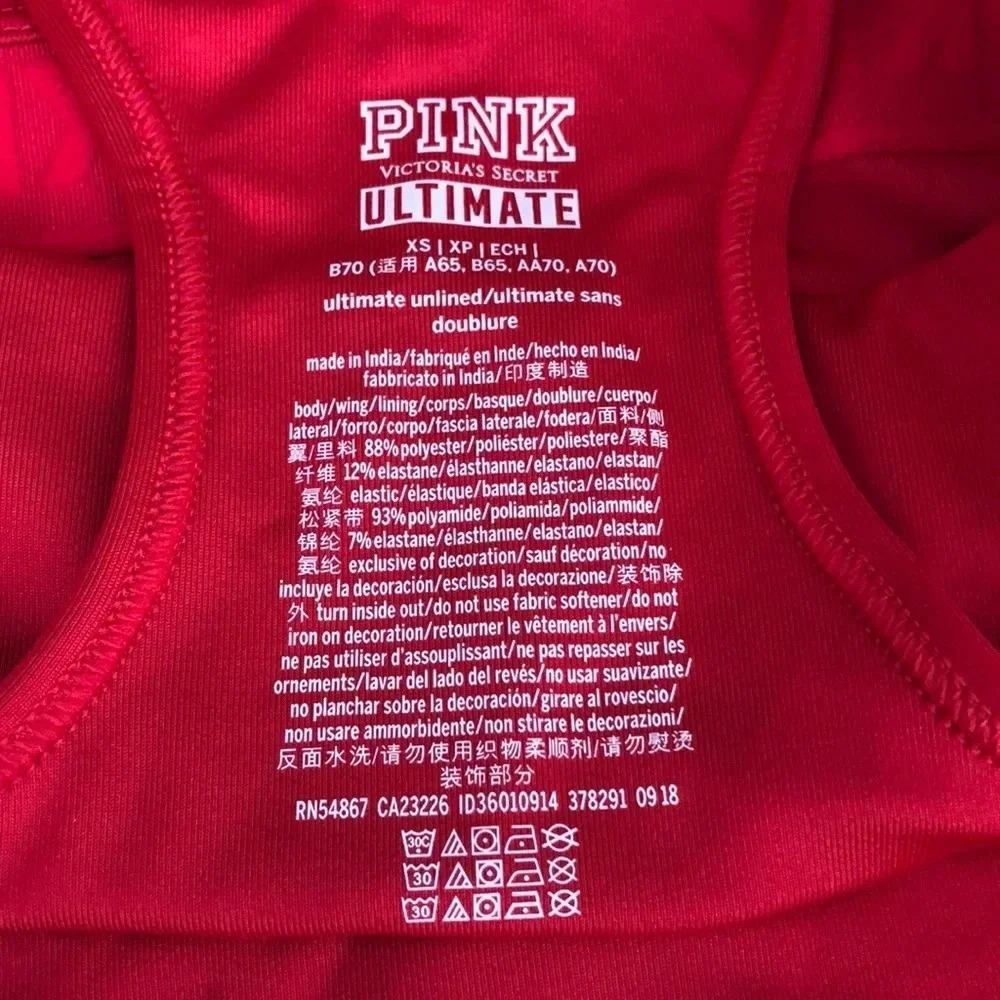 🆕PINK Victoria’s Secret Gym Racerback Sport Bra Red XS 🆕 - Picture 4 of 5
